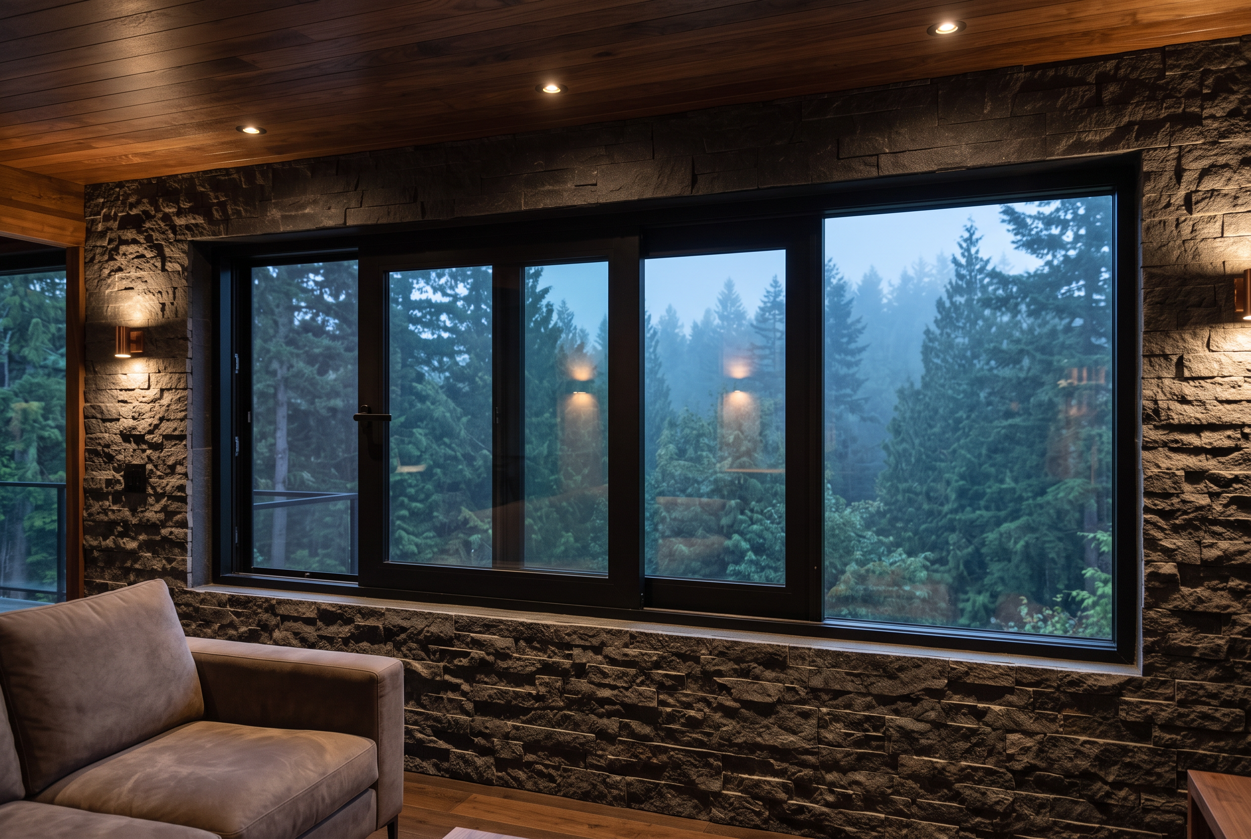 Glider Window in a forest house interior